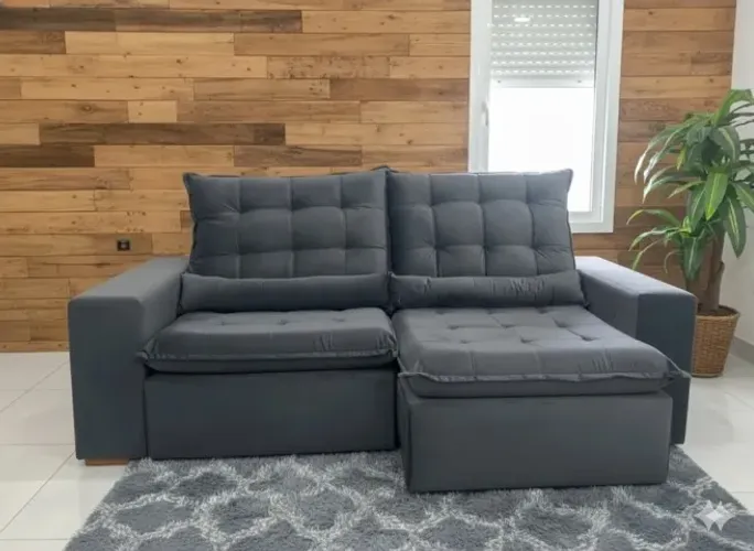 Sofá Cinema Londres 2,52m Cinza - Pillow 10cm e Almofadas Soltas