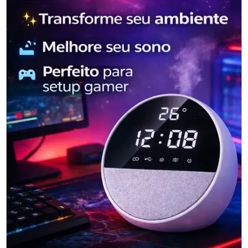 Caixa de Som Rádio Relógio de Mesa Bluetooth 15W Despertador Digital FM USB TWS LED Portát
