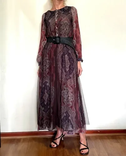 Vestido midi manga estampa