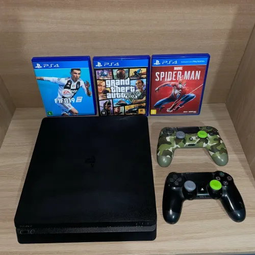 Sony PlayStation 4 Ps4 Slim 1tb + 2 controles (personalizado) originais + jogos