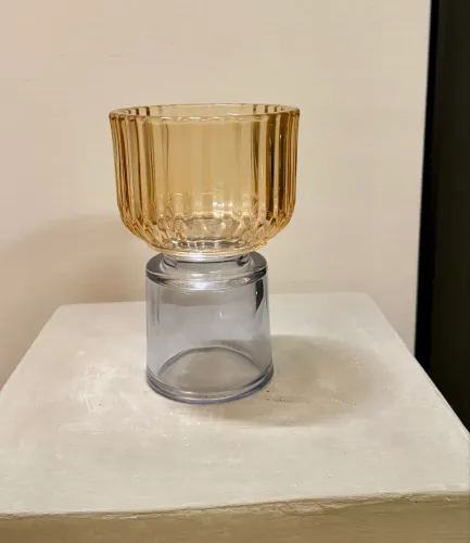Vaso / cachepô decorativo bicolor em vidro âmbar e fumê