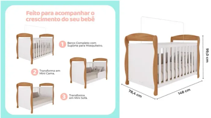BERÇO AMERICANO MARQUESA 3 EM 1 - NOVO E LACRADO