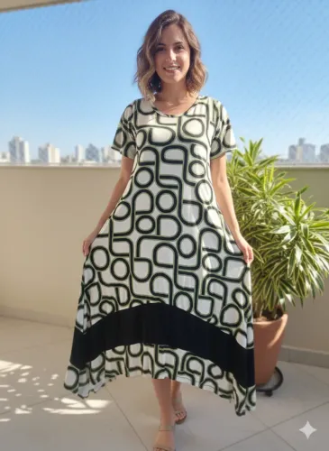 Vestido Estampado Midi - Frete Grátis!