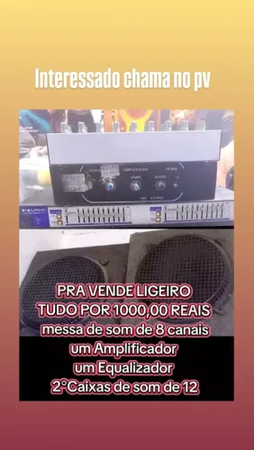 Mesa de som Amplificador mais Equalizador com 2 Caixas de 12 tudo funcionando 