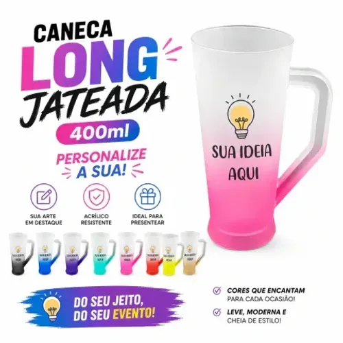 Caneca Long Acrílica Jateada 400ml: Personalize a sua!
