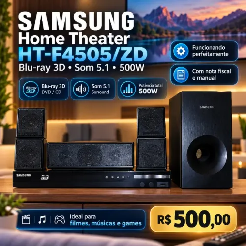Home Theater Samsung HT-F4505 5.1 Blu-ray 3D 500W Completo