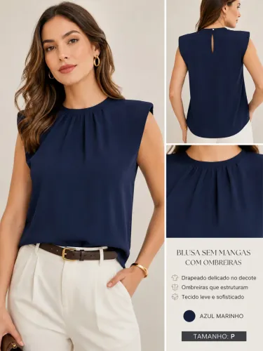 Blusa tam 40 sem mangas Azul Marinho Cortelle