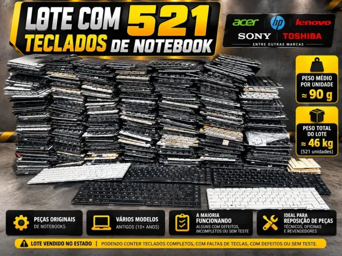 Lote com 521 Teclados de Notebook Originais Acer HP Lenovo Sony