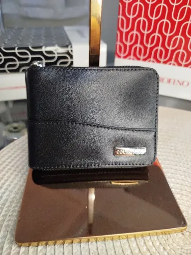 Carteira masculina couro fino, no tamanho médio com zíper.