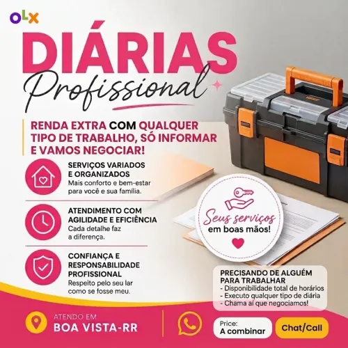 Faço Diárias / Prestação de Serviços (Tarde e Noite)