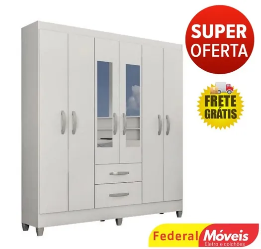Guarda roupa casal real 6 portas espelho - novo de fábrica - frete grátis
