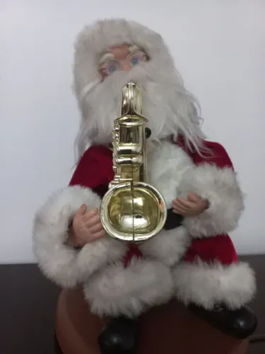 Papai noel antigo musical saxofone 30 cm funcionando