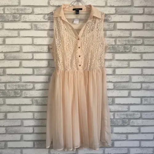 Vestido Forever 21 Romântico Rosa-claro Rendado com Forro Tamanho P