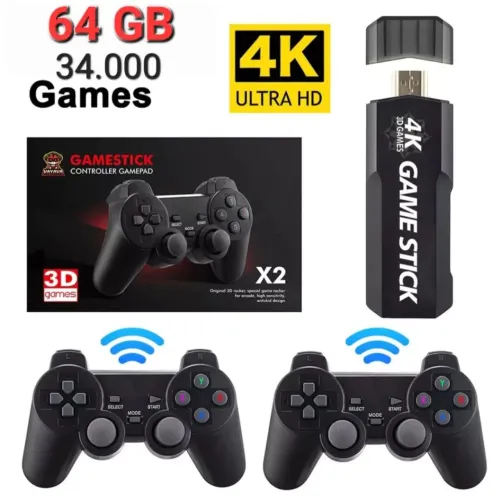 Gamestick 64GB com 34.000 Jogos - 4K Ultra HD + 2 Controles