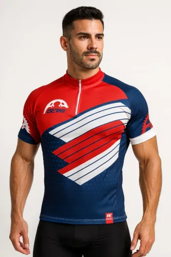 Camiseta de Ciclismo Be Fast Vermelha Azul PROMOÇÃO