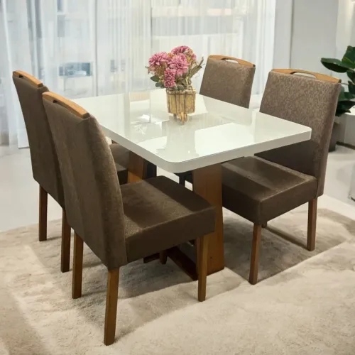 Mesa de Jantar 120 Amêndoa Clean/Off White + 4 Cadeiras tt443