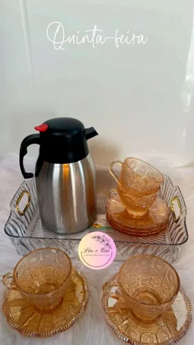 Conjunto de Chá Elegante com Bandeja e Garrafa Térmica