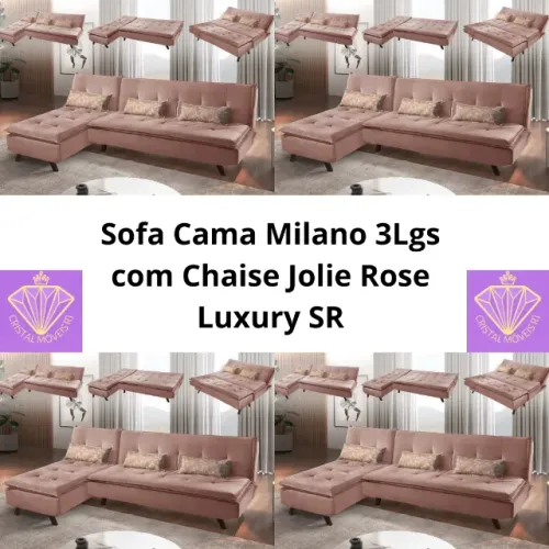 Sofa Cama Milano 3Lgs com Chaise Jolie Rose Luxury SR