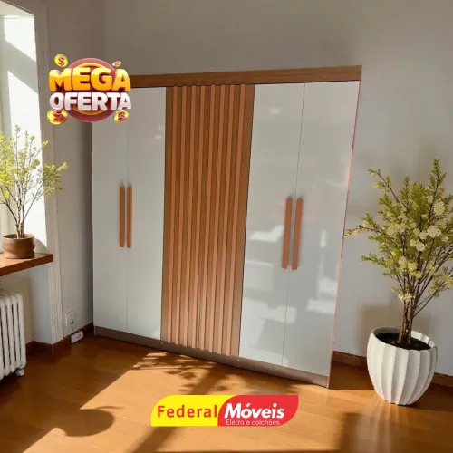 Guarda Roupa Casal Moderno Ripado MDF 6P 2G - Corre pra Federal
