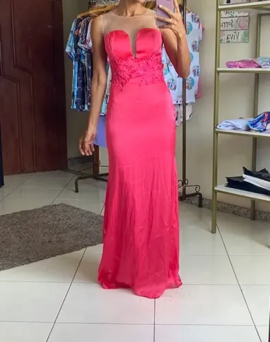 Vestido Longo Rosa de Festa , com bojo