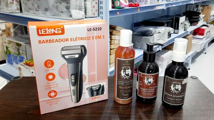 Kit Barbear Elétrico 3 em 1 + Produtos para Barba