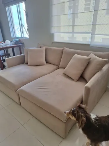 Sofá retrátil com tecido suede, com 2m20 de largura 