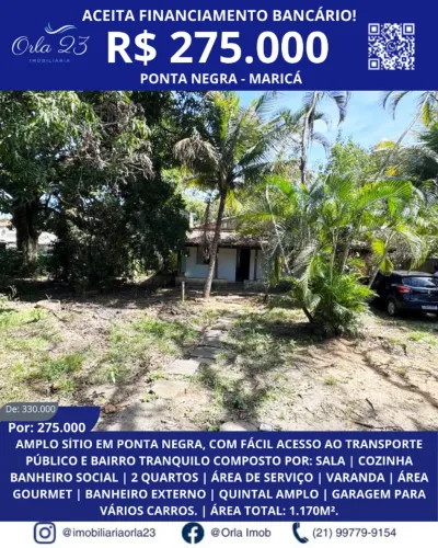 PONTA NEGRA, ORLA 23 IMOBILIÁRIA VENDE! Amplo sítio com 1.170m² de área total