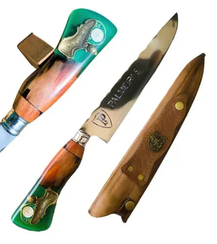 Faca Artesanal para Churrasco modelo (Palmeiras) Lâmina Inox 10P Cabo híbrido + Bainha