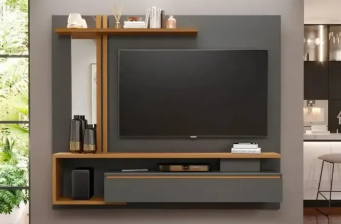Painel Suspenso Treviso Off White/Cinamomo Para Tv Até 60 - Montagem Grátis
