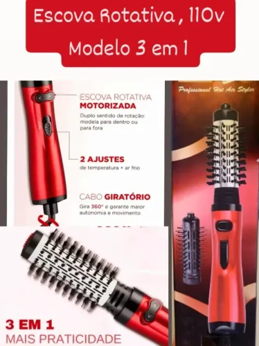 Escova Modeladora Rotativa, modelo 3 em 1 , pronta entrega