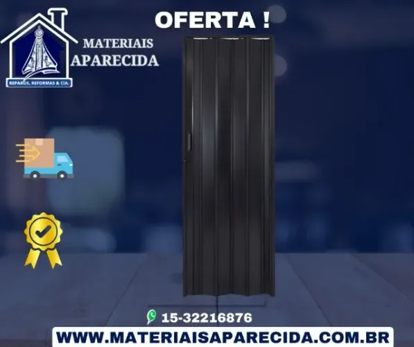 Porta Sanfonada Plasflex 80cm Branca Mogno Preta - Nova