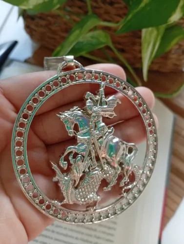 Prata 925 Pingente Masculino São Jorge Vazado Cravação