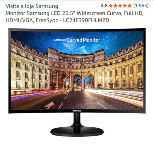Monitor Samsung LED 23.5" Widescreen Curvo, Full HD, HDMI/VGA, FreeSync - LC24F390FHLMZD