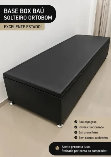 Base Box Solteiro Preto Com Baú Ortobom Physical 88x188x39cm (Usado)