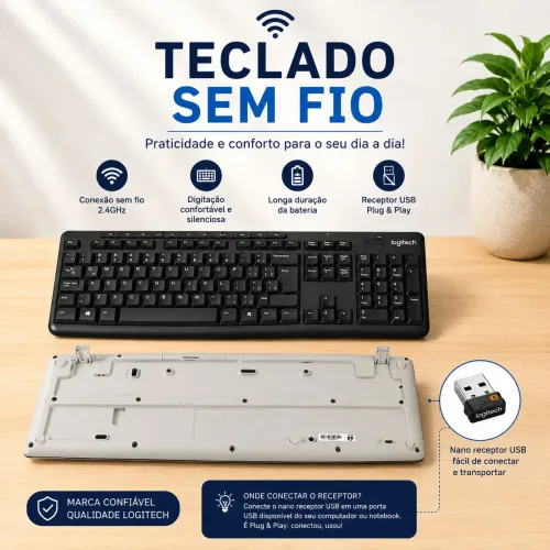 Teclado Sem Fio com Nano Receptor USB - Logitech MK270