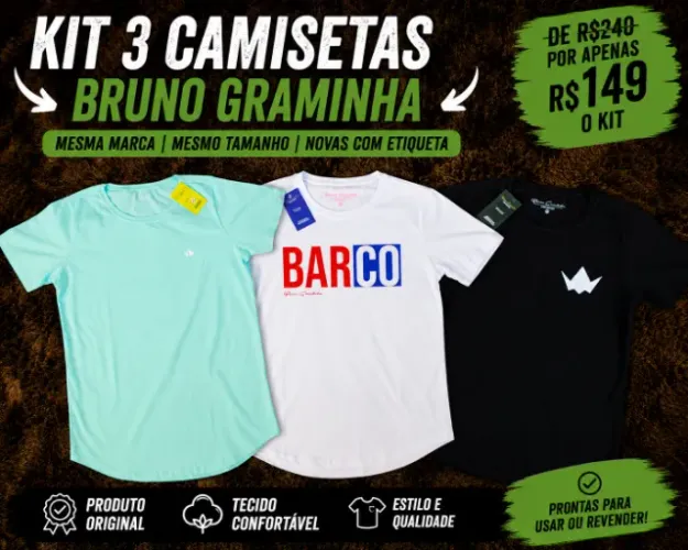KIT 3 CAMISETAS BRUNO GRAMINHA - TAMANHO P - NOVAS COM ETIQUETA