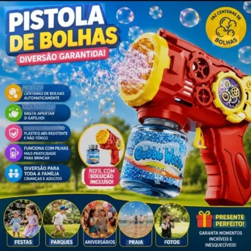 Pistola de Bolhas Automática - Bubbles Gun - Vermelha