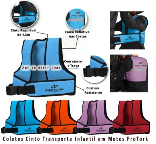 Colete Cinto Segurança Infantil Moto Criança Garupa Traseira ProTork