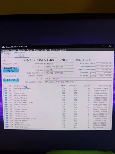 Ssd Kingstone 1TB 70% saúde