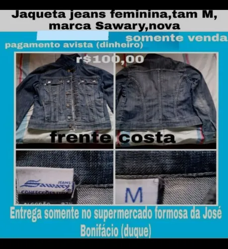 Jaqueta jeans feminina marca Sawary Tam M nova r$100