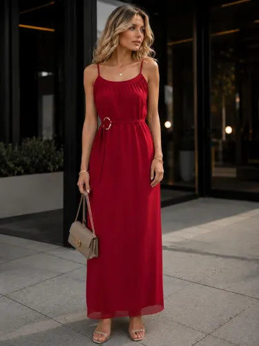 Vestido longo vermelho em tule forrado
