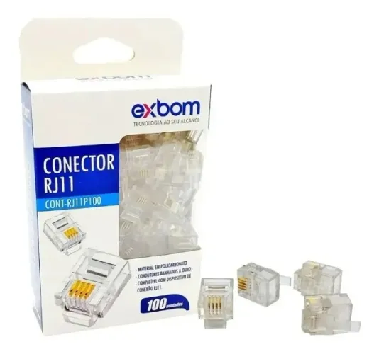 Kit Conectores Plugs De Telefone (100 Un.) Rj11 Cat3 Exbom