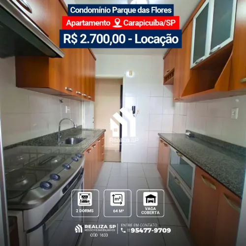 Apartamento Para Locação 64m² Centro Carapicuíba SP 2 dorms 1 vaga