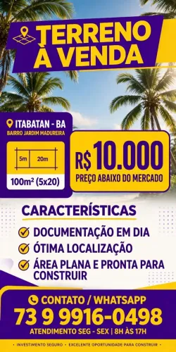 vendo terreno 100 mts quadrado em itabatan no b.jardim madureira