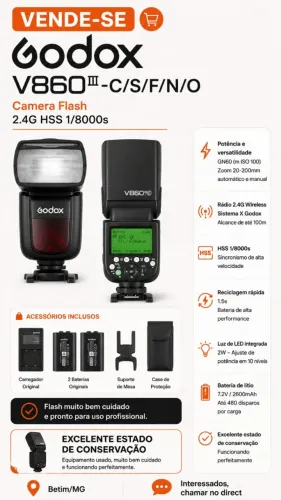 Flash Godox V860III-C para Canon - Completo e muito bem conservado