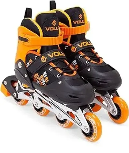 PATINS IN LINE LARANJA E PRETO MÉDIO VOLLO CHASS/ALU . ROLAME/ABEC 5