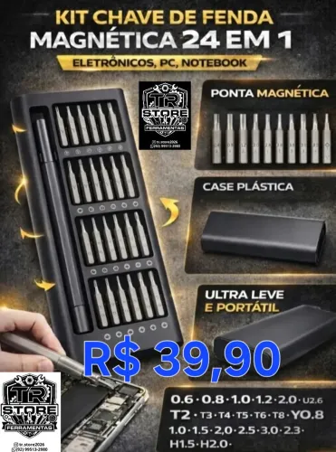 Kit Chave de Fenda Magnética 24 em 1