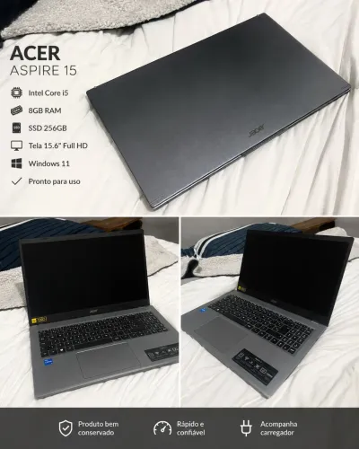 Notebook Acer Aspire 15 Intel Core i5 8GB SSD 256GB Full HD Windows 11 Rápido e Conservado