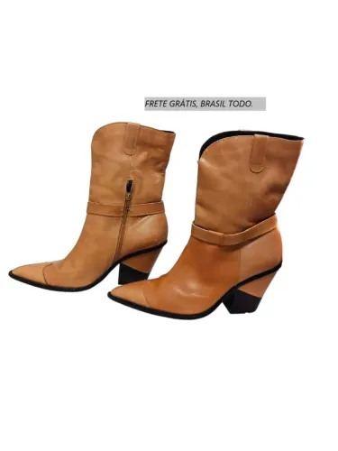 BOTA WESTERN FEMININA LUIZA BARCELOS CANO E SALTO MEDIO MARROM CLARA N° 39 