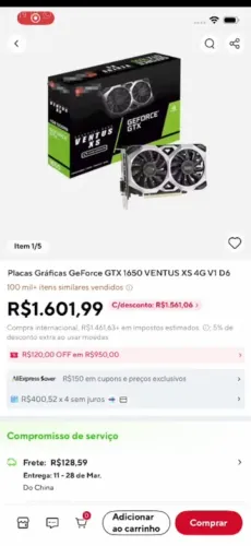 Placa de vídeo GTX 1650 VENTUS XS 4G ddr6